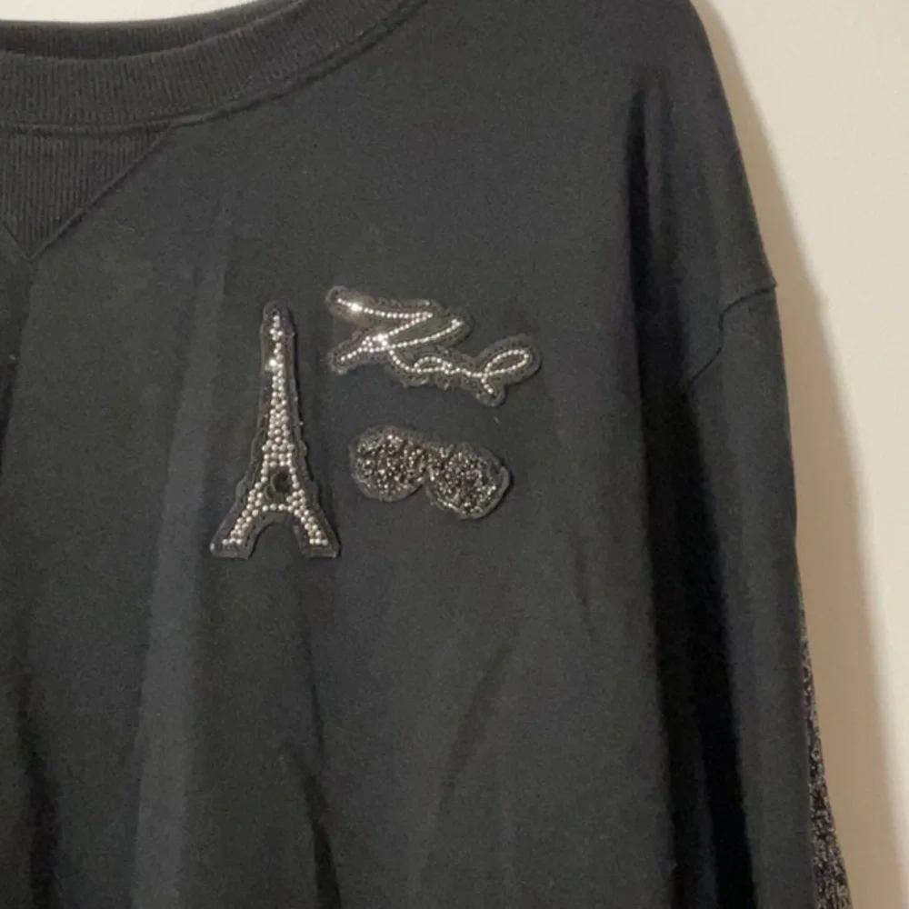 Karl Lagerfeld Black Crewneck Sweater with Ribbed Cuffs - Picture 2 of 3